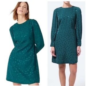 J. Crew Green Long Sleeve Floral Print Jacquard Shift Dress size 8